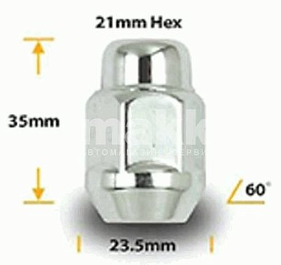 Гайка колесная конус М12*1,5RH 35мм закрытая ключ 21мм хром (5шт/уп)