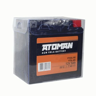 Мото аккумулятор ATOMAN AGM 12V 5Aч (YTX5L-BS, YT5L-BS) о/п