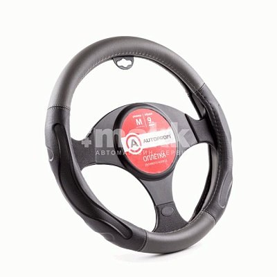 Оплётка  экокожа черн/т.серый 2 вставки под хват Autoprofi 10шт/уп AP-1946 BK/D.GY (M)