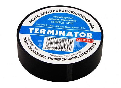 Изолента ПВХ 18,3м 19мм Terminator огнеупорная черная IZ 1918FR (10шт/уп)
