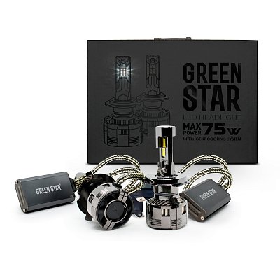 LED Автолампа H4 12V 75W 5500-6500K 7800lm M10-H4 Green Star 2шт