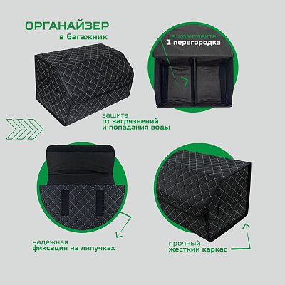 Органайзер в багажник экокожа 30х30х50см черный/белый 114023