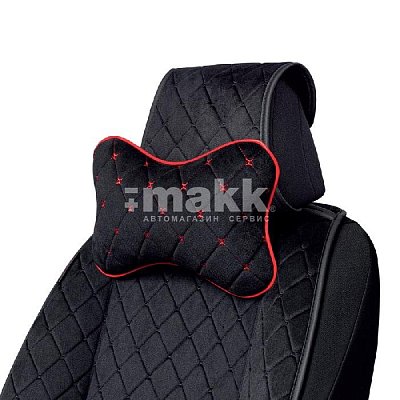 Подушка "косточка" алькантара с контрастн. прострочкой чер/красный 30*20см AUTOPROFI ALC-100NP BK/RD
