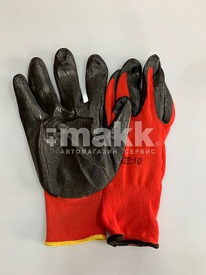 Перчатки нейлон нитрил покрытие красно-черные 35гр. (12пар/уп)