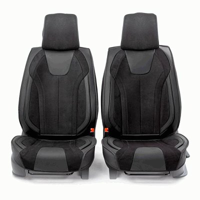 Накидки на сиденье Car Performance передние 2 шт алькантара + экокожа черные  CUS-3034 BK/BK