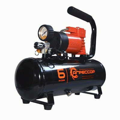 Компрессор 35л/мин 180W 12V ресивер 6л металл шланг с переходником 10м Агрессор