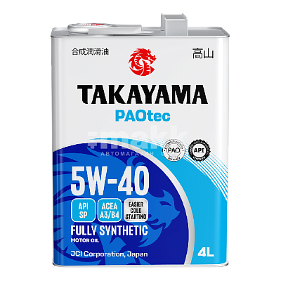 Масло моторное TAKAYAMA PAOtec 5W40 синт ACEA A3/B4, API SP 4л (4шт/уп) 