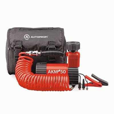 Компрессор  50л/мин 280W 12V 10Атм металлический поршень, в компл 3 насадки AUTOPROFI  AKM-50
