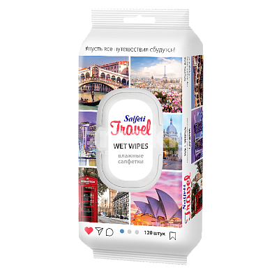 Салфетки влажные 120шт универсальные с клапаном Salfet Traveli (16уп/кор) 72726