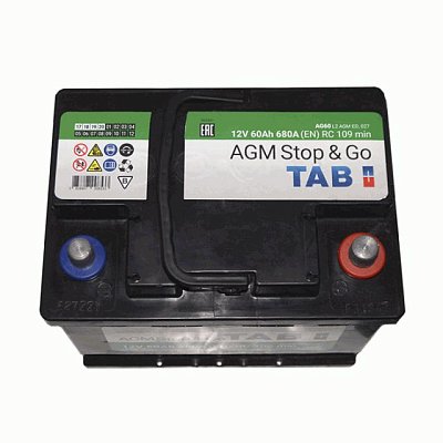 Аккумуляторная батарея 60 Ач Tab Ecodry Stop&Go AGM о/п (213060) 24,2*17,5*19