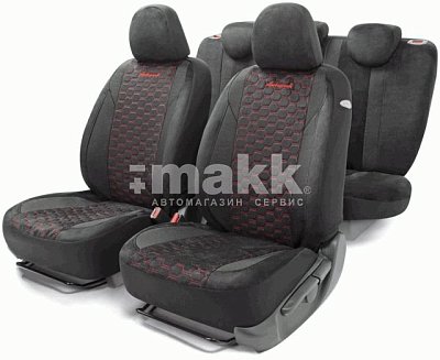 Чехлы ALCANTARA алькантара 15 пред чёрн/красные AIRBAG ALC-1505 BK/RD