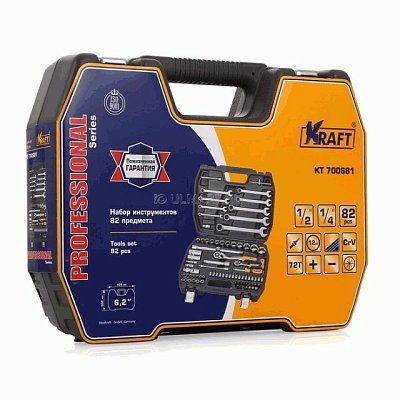 Набор инструмента 1/2"Dr и 1/4"Dr 82 предмета с 12 гран. головками Кraft 700681