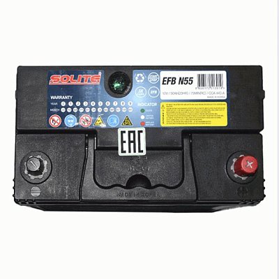 Аккумуляторная батарея 50 Ач Solite EFB N55 о/п 23,6*12,8*20,0/22,2
