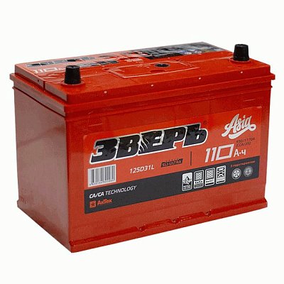 Аккумуляторная батарея 110 Ач ЗВЕРЬ Asia (125D31L) о/п 30.6*17.5*22.5