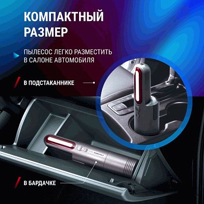 Пылесос беспроводной ROBOVOLT V8,100W 2 насадки,LED фонарь,магн.крышка,зарядка Type-C 5V 1,8A, сумка