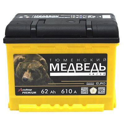 Аккумуляторная батарея 62 Ач Тюменский медведь LA п/п  24,2*17,5*19