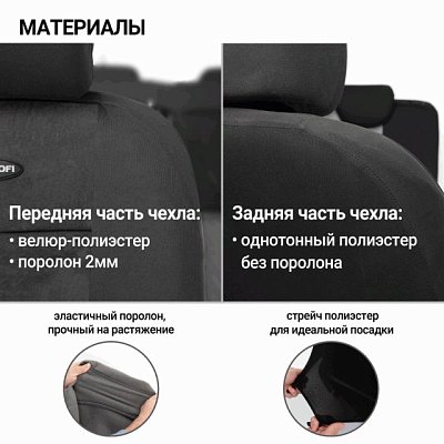 Чехлы AIRBAG полиэст/трикотажная сетка, 9 предметов, черный/черный 6 шт/уп TT-902M BK/BK