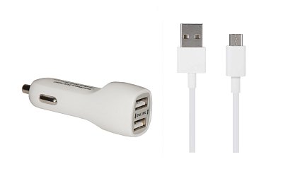 Автомобильное ЗУ USB*2 2А + кабель microUSB Continent белый ZA20-292WT /S1(3)