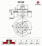 Диск тормозной передний Nissan Primera Almera Avenir DF129 Ridzel (1шт) "В"