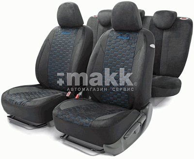 Чехлы автомоб. ALCANTARA алькантара 15 предм чёрн/синие AIRBAG ALC-1505 BK/BL