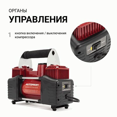 Компрессор  65л/мин 300W 12V металлический двухпоршневой, шланг с перех. AUTOPROFI 4шт/уп AK-65