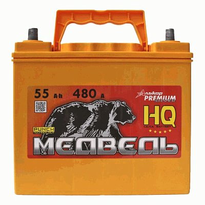 Аккумуляторная батарея 55 Ач Медведь (65B24R) VLA Ca/Ca п/п тонкие клеммы 23,7*12,8*22,2
