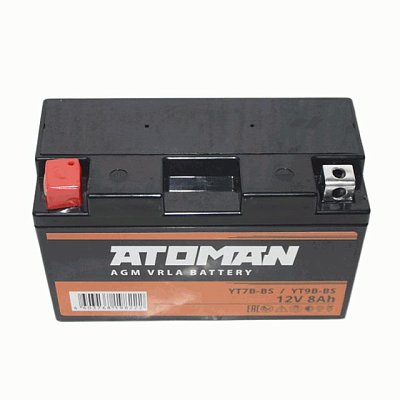 Мото аккумулятор ATOMAN AGM 12V 8Aч (YT7B-BS) п/п