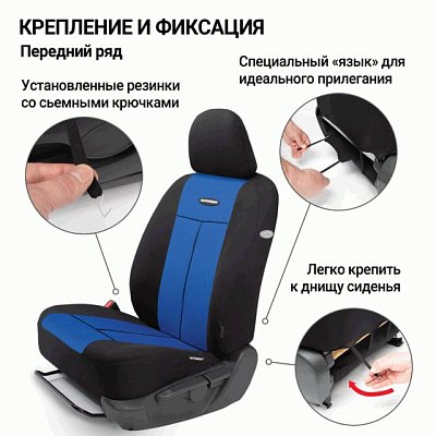 Чехлы AIRBAG полиэстер, 9 предм, передний ряд, задний ряд, черн/син 6 шт/уп TT-902P BK/BL