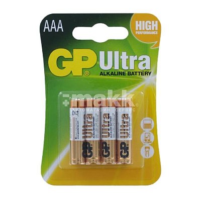 Батарейка ААА  GP LR03 ULTRA ALKALINE 24AUA21-2CRSBC4 BL-4 (4шт/бл)  цена за блистер