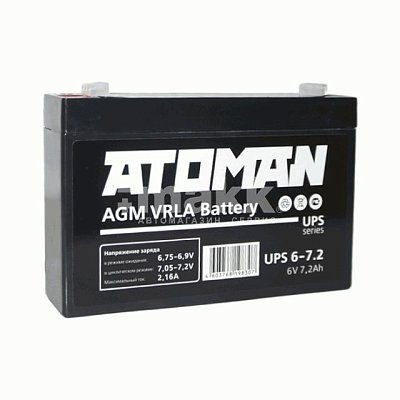 Аккумулятор ATOMAN  6В  7,2Ач для ИБП