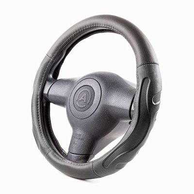 Оплётка  экокожа черная 2 вставки под хват Autoprofi 10шт/уп AP-1946 BK/BK (M)