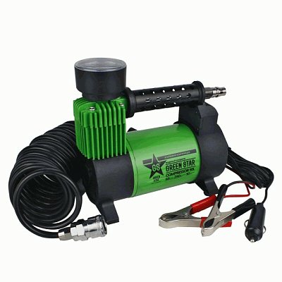 Компрессор 50л/мин 250W 12V 10Атм, металлический поршень, шланг с переходником Green Star