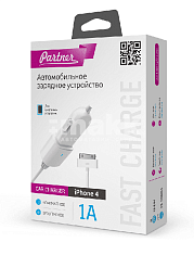 Автомобильное ЗУ 1А iPhone 4/iPad 1/2 30 pin Partner белый ПР028253 "В"