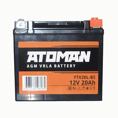 Мото аккумулятор ATOMAN AGM 12V 20Aч (YTX20L-BS) о/п