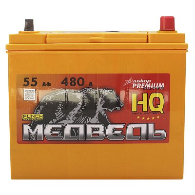 Аккумуляторная батарея 55 Ач Медведь (65B24L) VLA Ca/Ca о/п тонкие клеммы 23,7*12,8*22,2