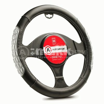 Оплетка экокожа черн/серая 2 вставки из силикона р-р М 20шт/уп AP-2060 BK/GY (M)