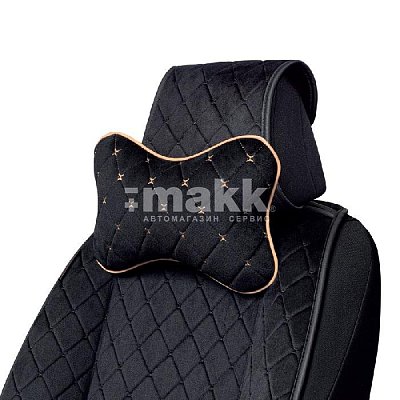 Подушка "косточка" алькантара с контраст. прострочкой чер/бежевый 30*20см AUTOPROFI ALC-100NP BK/BE