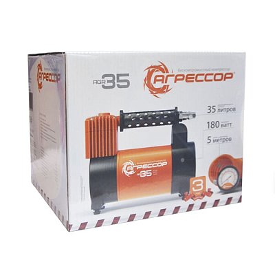Компрессор 35л/мин 180W 10Атм 12V шланг с переходником Агрессор AGR-35