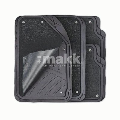Коврики в салон универсальные отстегивающиеся ПВХ ковролин Autoprofi (4пр) черные 4шт/уп MAT-420 BK