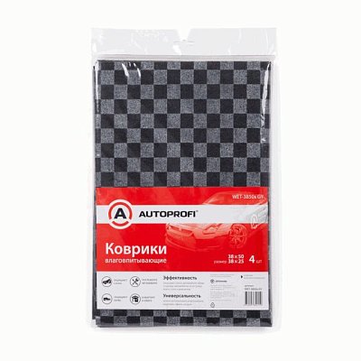 Коврики влаговпитывающие AUTOPROFI комплект 4 шт., клетка серый WET-3850s GY