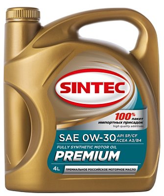 Масло моторное SINTEC PREMIUM  0W30 синтетическое API SP/CF ACEA A3/B4 4л