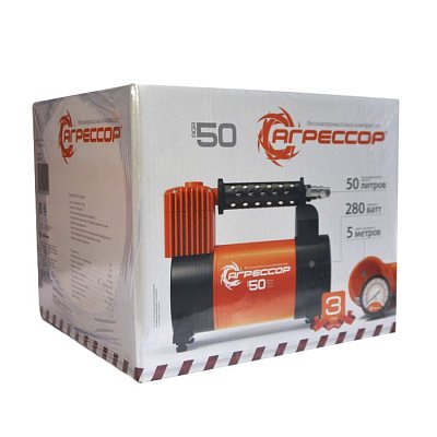 Компрессор 50л/мин 280W 10Атм 12V шланг с переходником Агрессор AGR-50