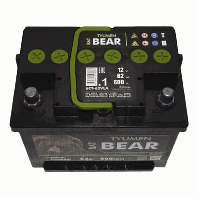 Аккумуляторная батарея 62 Ач Tyumen BatBear  п/п    24,2*17,5*19