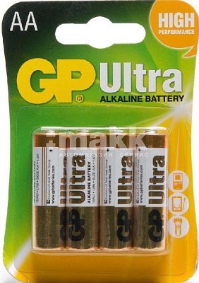Батарейка АА GP LR6 ULTRA ALKALINE 15AUA21-2CRSBC4 BL-4 (4шт/бл) 