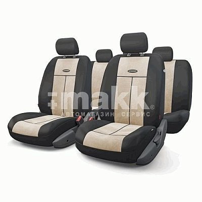 Чехлы AIRBAG полиэстер/велюр, 9 предметов, черный/св.бежевый 6шт/уп TT-902V BK/L.BE
