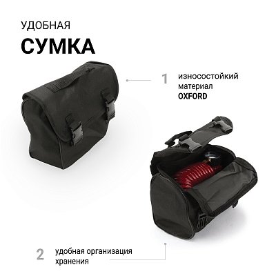 Компрессор 30л/мин 150W 12V 7Атм металлический поршень, в компл 3 насадки AUTOPROFI  AKM-30