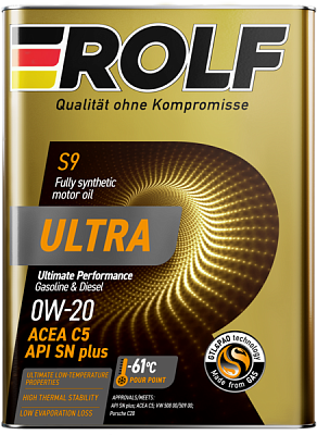 Масло моторное ROLF ULTRA 0W20 синт. API SN plus ACEA С5 4л металл Акция 4л+1л