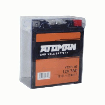 Мото аккумулятор ATOMAN AGM 12V 7Aч (YTX7L-BS) о/п