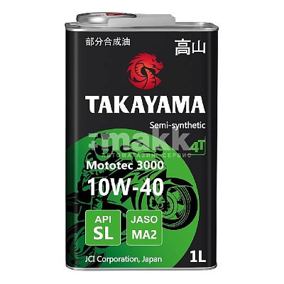 Масло моторное TAKAYAMA Mototec 3000 10W40 4Т п/синт  API SL JASO MA-2 1л