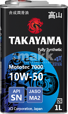 Масло моторное TAKAYAMA Mototec 7000 10W50 4Т синт  API SN JASO MA-2 1л
